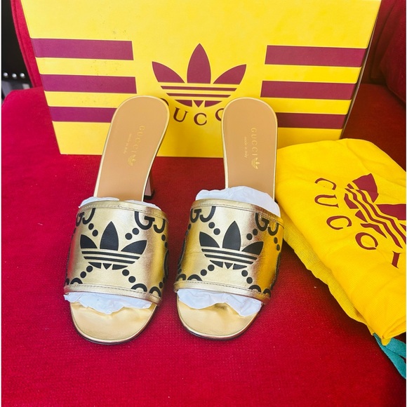 Gucci x Adidas gold metallic slides NWT 39&40 avail - Picture 2 of 12